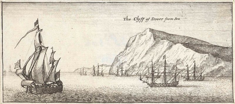 Gravura de Wenceslaus Hollar mostrando penhascos e oceano.