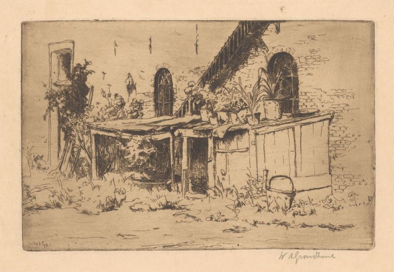 Paisagem com um galinheiro em um jardim, óleo sobre tela de Willem Adrianus Grondhout