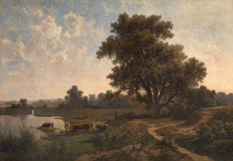 Landscape with a solitary figure on a heath, oil painting by Euphrosine Beernaert