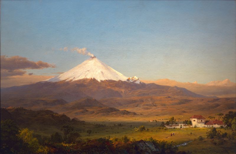 Cotopaxi by Frederic Edwin Church, oil on canvas depicting a volcano and lush landscape.