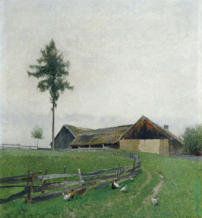 Landscape depicting a farm in rural Austria by Ferdinand Brunner, impressionism