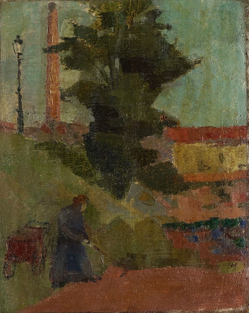 Gardner in a Park de Franz Marent, impresionismo, representando a un jardinero rodeado de flores coloridas.