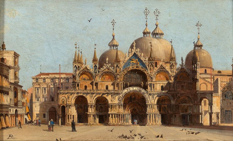 Facade of Basilica S. Marco in Venice, oil on canvas by Antonietta Brandeis