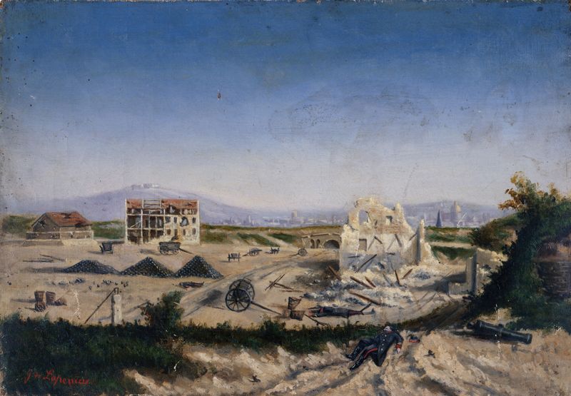 Landscape depicting Le Fort de Vanves, oil painting by Emmanuel Lansyer