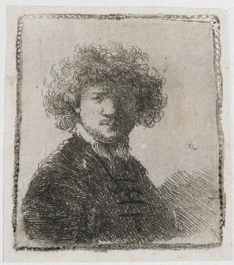 Autorretrato con Cabello Rizado de Rembrandt van Rijn, grabado