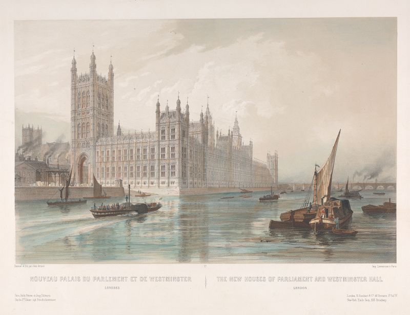 Nouveau Palais du Parlement et de Westminster de Louis Jules Arnout, óleo sobre lienzo