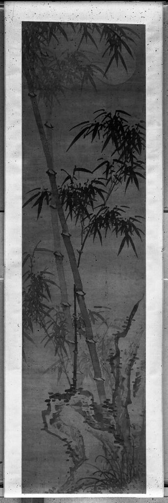 Bamboo and Rock in the Moonlight, tinta sobre seda de Zhu Sheng