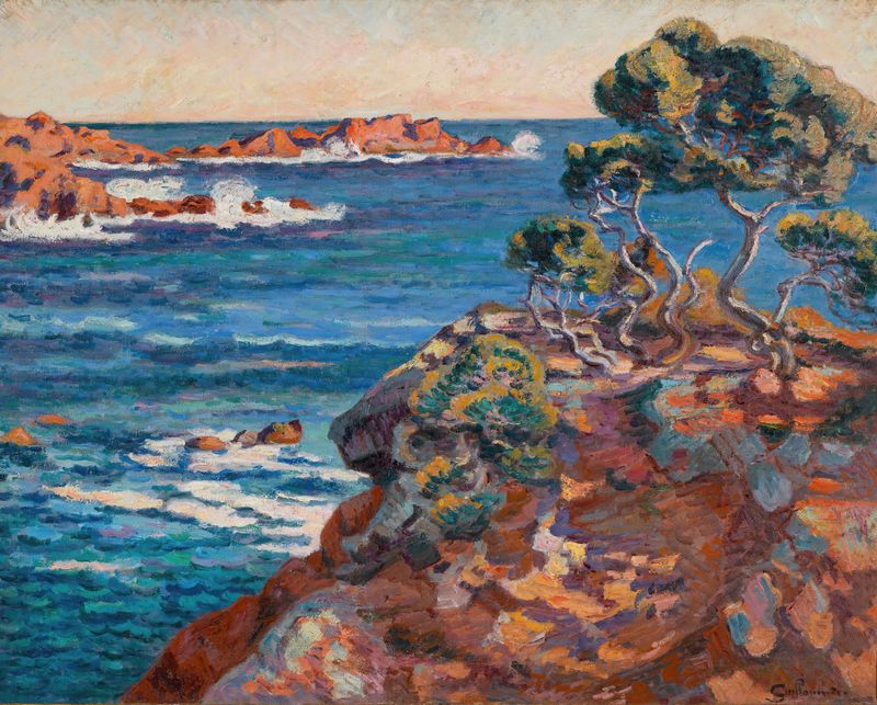 Coastal landscape with waves and sunlight, oil on canvas by Armand Guillaumin