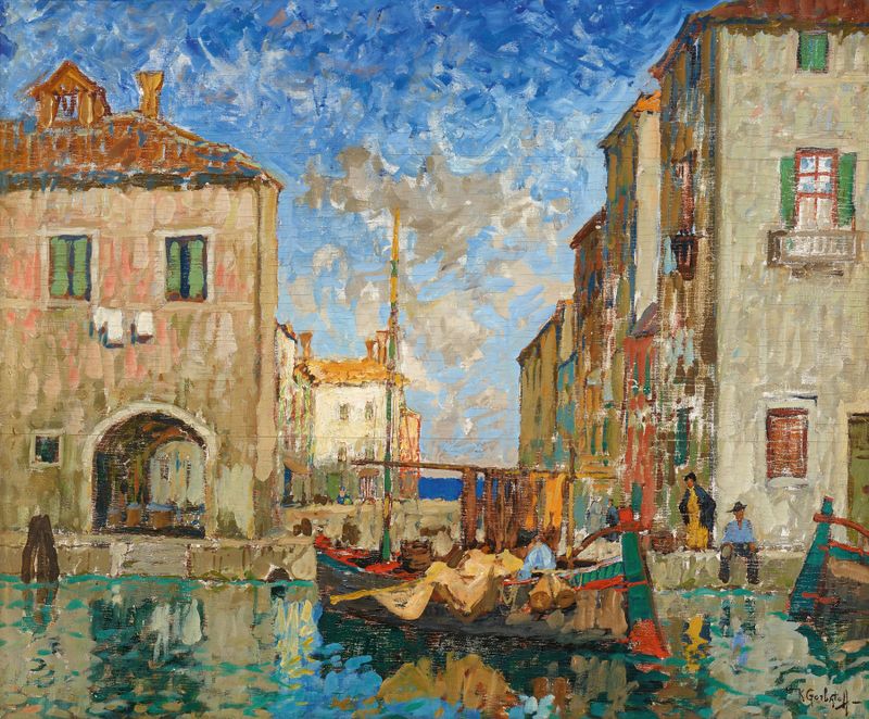 Paisagem de águas tranquilas e céu por Konstantin Gorbatov, Impressionismo