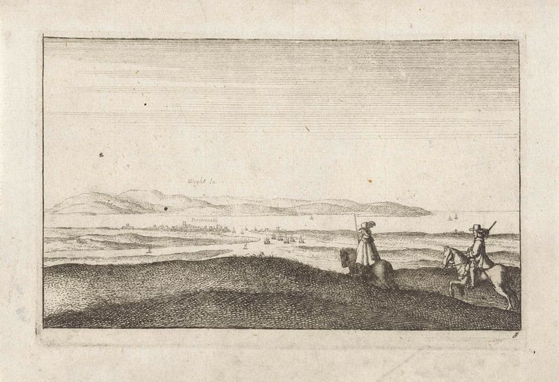 Landschap met gezicht op het eiland Wight, grabado de Wenceslaus Hollar