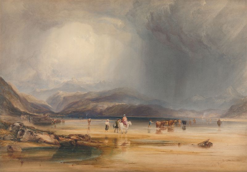 Landscape depicting Snowdon from Traeth Mawr, oil painting by Copley Fielding