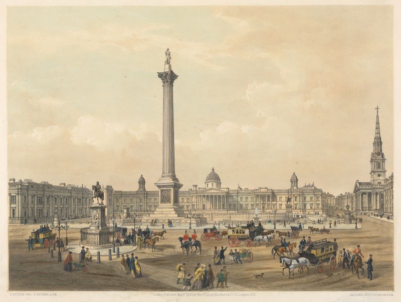 Trafalgar Square with the National Gallery and St. Martin’s Church, oil painting by Edmund Walker
