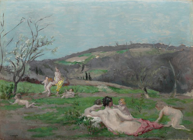 Paisagem de jardim exuberante com folhagem vibrante, óleo sobre tela de Ker-Xavier Roussel