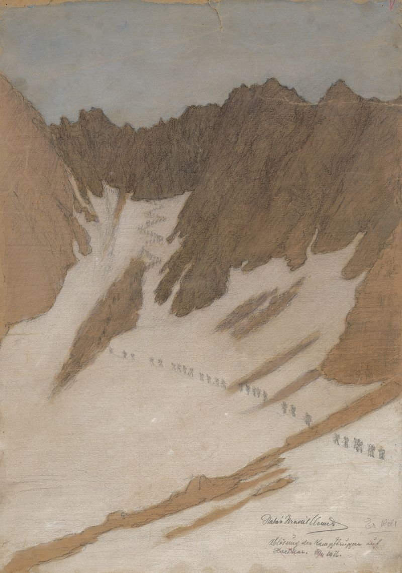 Pintura de paisaje al óleo de Elemír Halász-Hradil con suaves colinas y cielo al atardecer