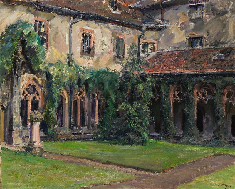 Kreuzgang des Augustinerklosters in Landau II by Max Slevogt, oil painting depicting cloister architecture.