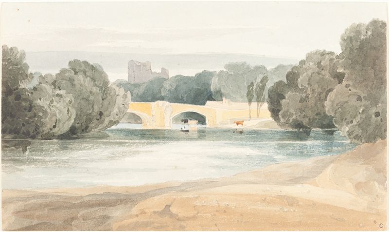 Bridge at Knaresborough by Rev. James Bulwer, oil painting depicting a bridge over a river