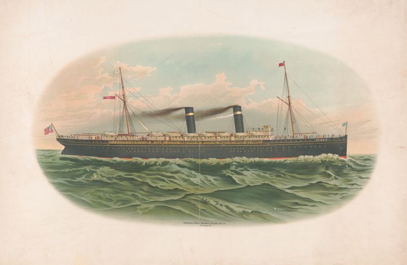 ‘St Louis’ mail ship at sea, lithograph by Woodward & Tiernan Printing Co.