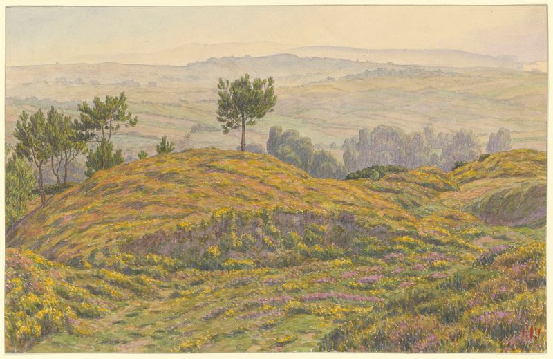 Morgat de Henri Rivière, acuarela sobre papel que representa una tranquila costa con olas del océano.