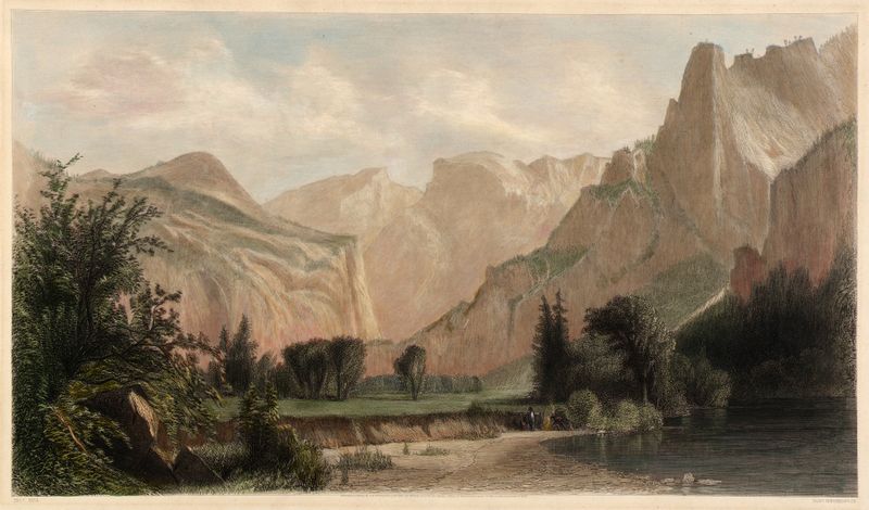 Yosemite Valley landscape by Robert Hinshelwood, depicting granite cliffs and a river.