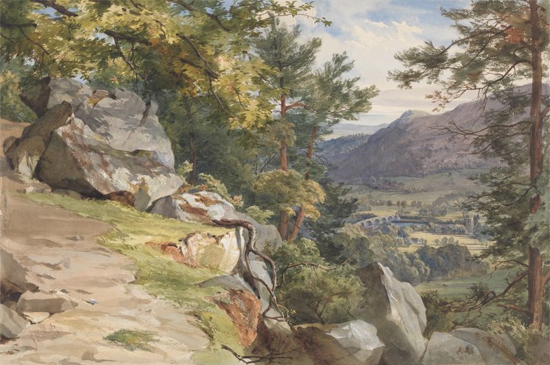 Landscape oil painting by John Henry Mole depicting hills and clouds.