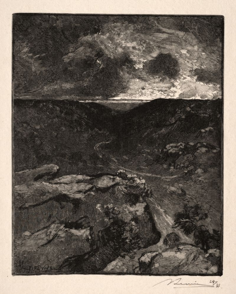 La vallèe de Franchard, pintura al óleo de Auguste Louis Lepère, que representa un paisaje forestal tranquilo.