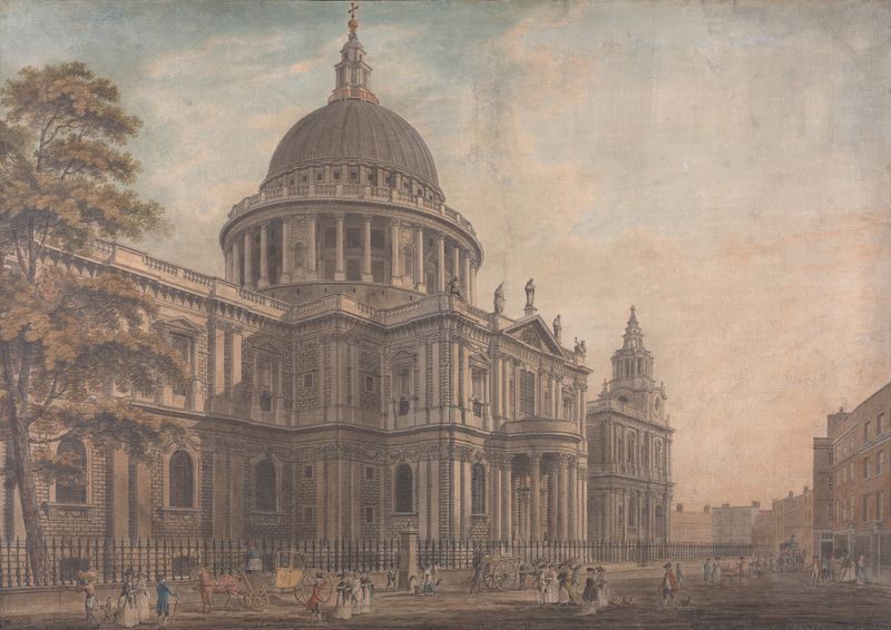 The North Front of St. Paul’s by Thomas Malton the Younger, oil painting depicting St. Paul’s Cathedral.