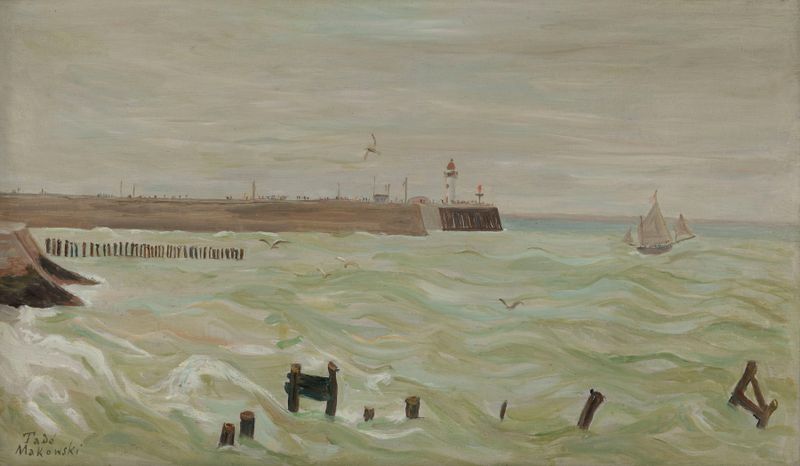Faro en Treport de Tadeusz Makowski, óleo sobre lienzo que representa un faro al atardecer