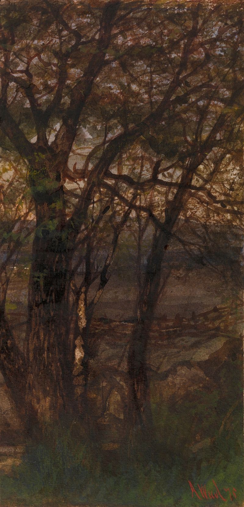 Paisaje con árboles y luz solar de Alexander Wüst, 1875