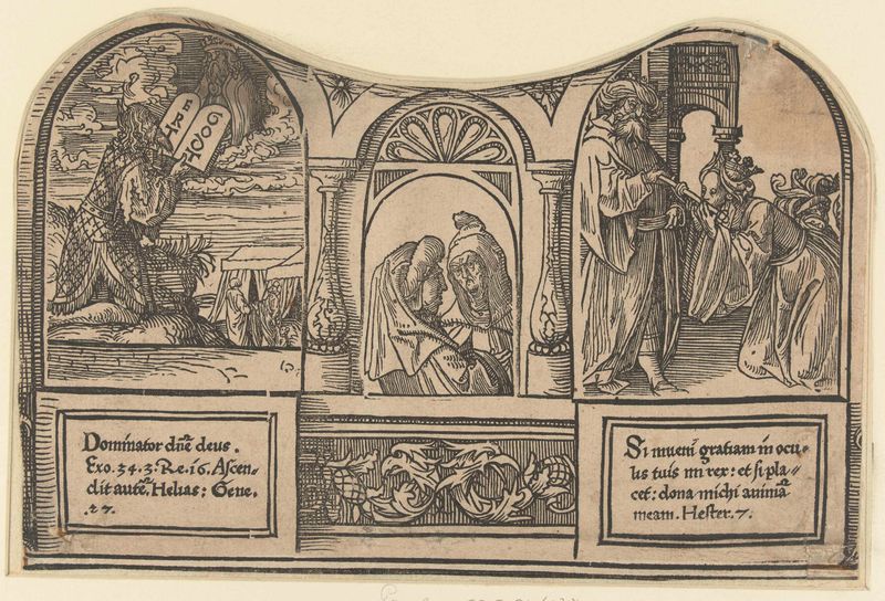 Escena religiosa con Moisés y Esther, papel de Jacob Cornelisz van Oostsanen