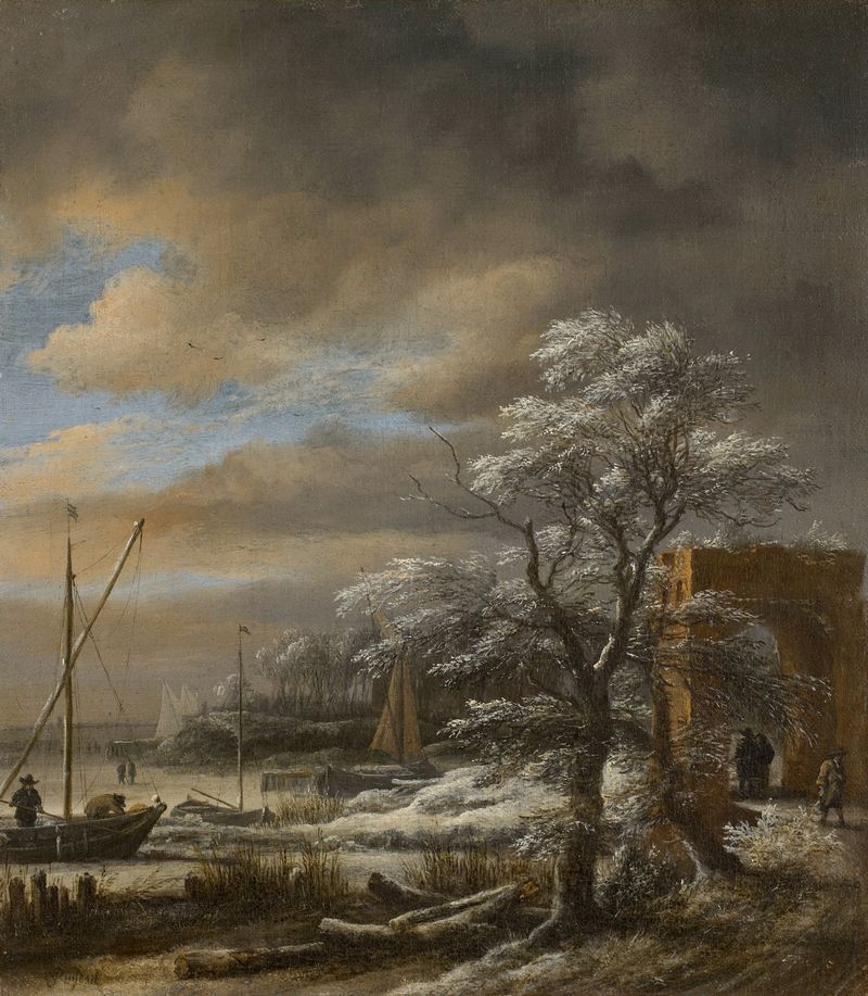 Paisaje invernal con nieve y árboles de Jacob van Ruisdael, pintura al óleo