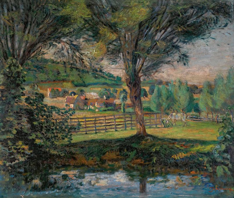La Mare Aux Saules, óleo sobre lienzo de Armand Guillaumin que muestra un tranquilo estanque con sauces