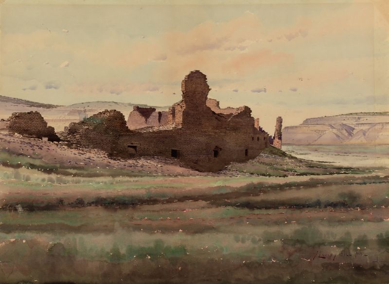 Pueblo Bonito Ruin, Chaco Canyon by De Lancey Gill, oil painting