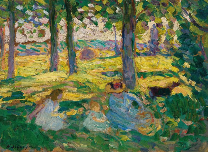Genre scene with figures under trees, oil painting by Henri Lebasque