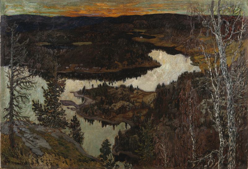Paisaje de otoño con follaje vibrante de Helmer Osslund, pintura al óleo