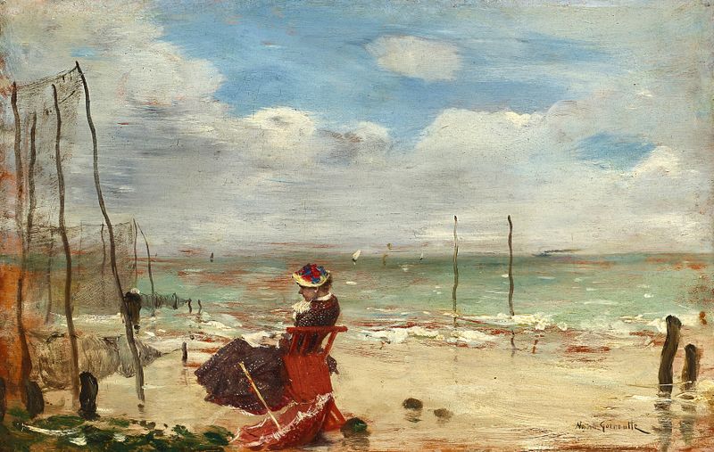 Femme sur la plage by Norbert Goeneutte, oil painting depicting a woman on the beach.