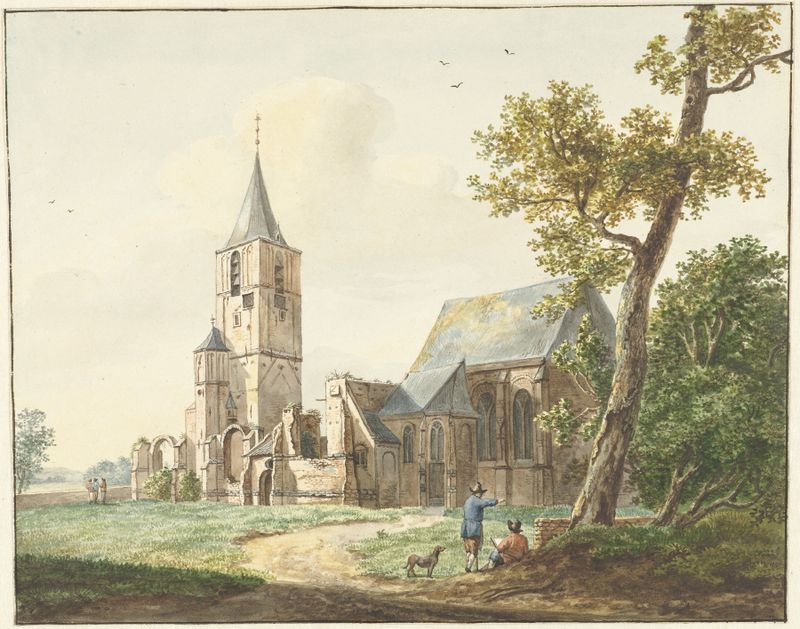 Dutch landscape with a church by Pieter Gerardus van Os, oil painting