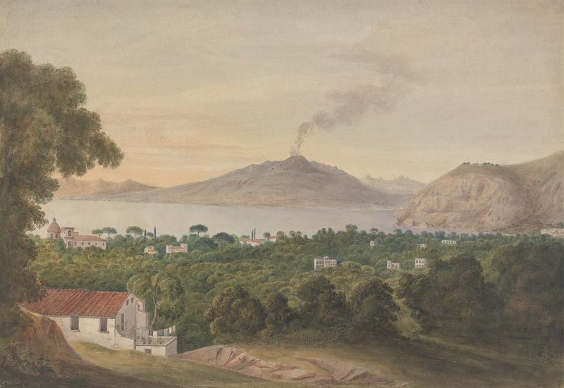 Pintura a óleo de Isaac Weld representando o Vesúvio sobre a Baía de Nápoles