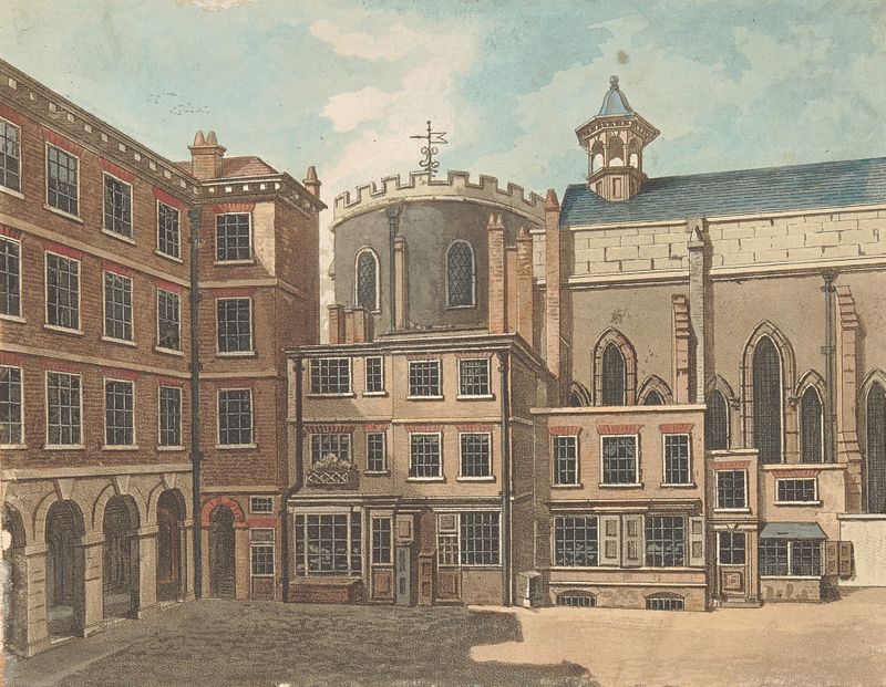 Temple Church by Samuel Ireland, oil painting depicting a church silhouette against a stormy sky