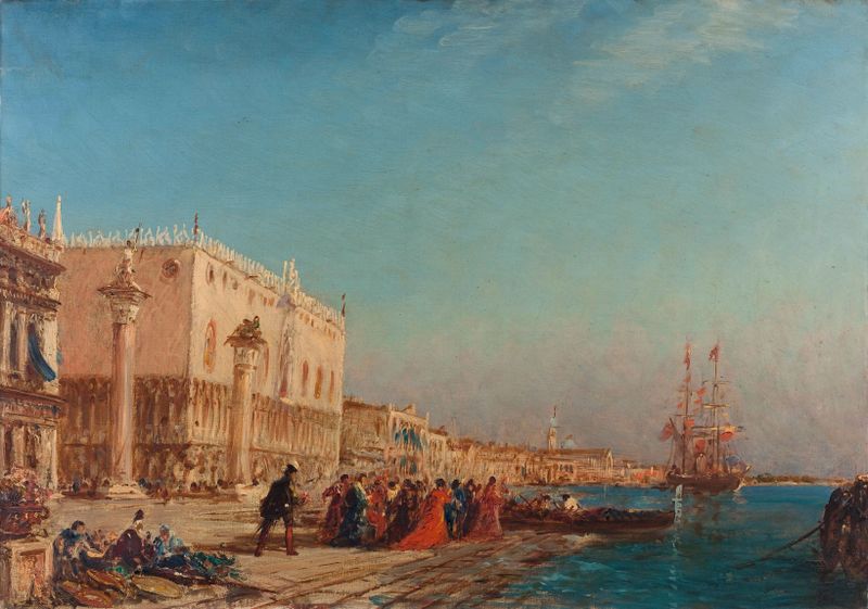 Palazzo Ducale reflecting in water, oil painting by Félix Ziem