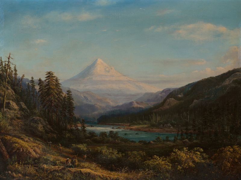 Landscape of Mount Hood and Little Sandy River by William Keith, oil painting