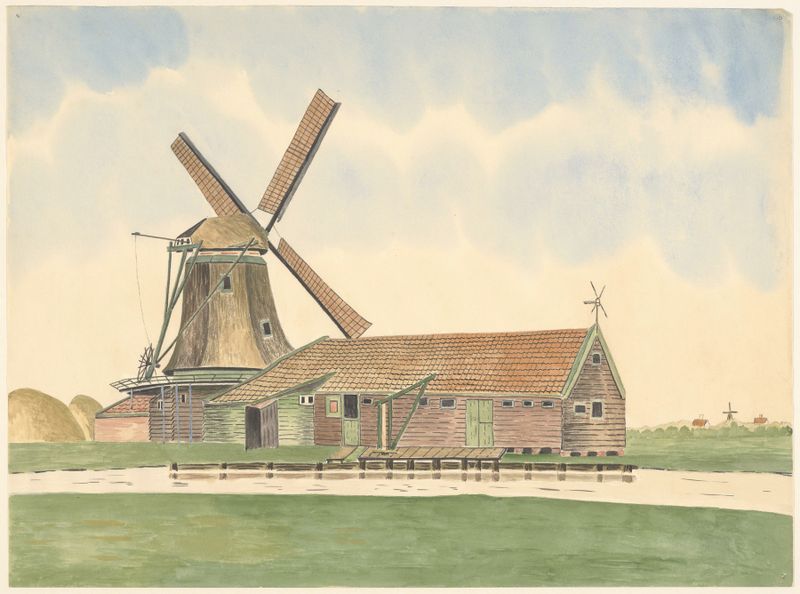 Oliemolen De Zoeker de Johannes Nicolaas Eijman, óleo sobre tela representando um moinho de vento em uma paisagem serena
