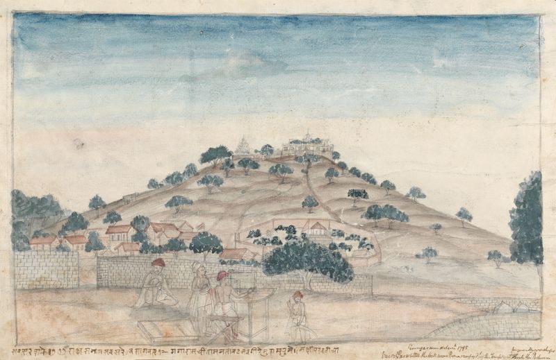 Landscape with hills and temples by Gangaram Chintaman Tambat, 1795, Indian Traditional