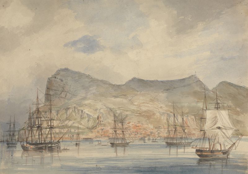 View of Gibraltar by Charles Dyce, oil painting depicting the sea and sky.