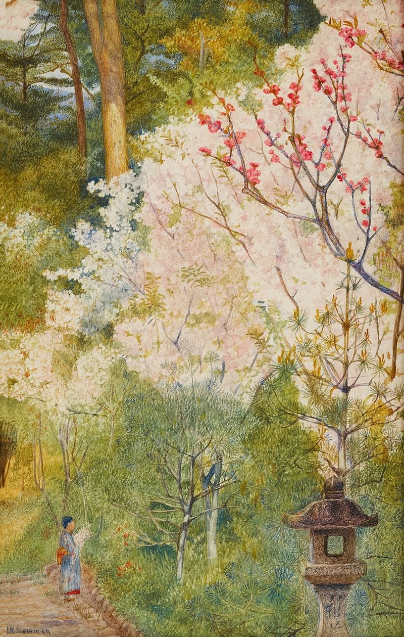 Cherry Blossom landscape by Henry Roderick Newman, oil painting