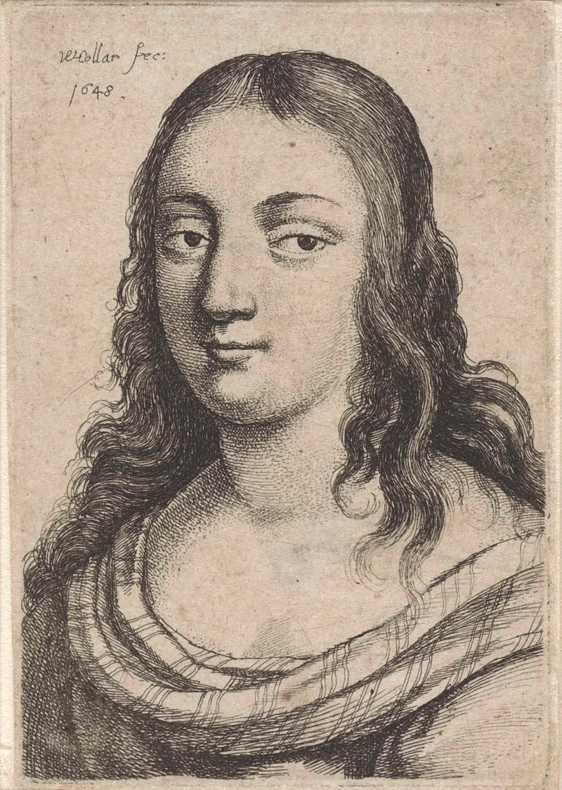 Retrato de una mujer con una bufanda a rayas, grabado de Wenceslaus Hollar