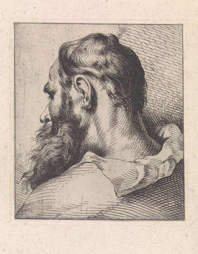 Grabado Buste van een apostel de Theodorus van Kessel que representa una figura religiosa.