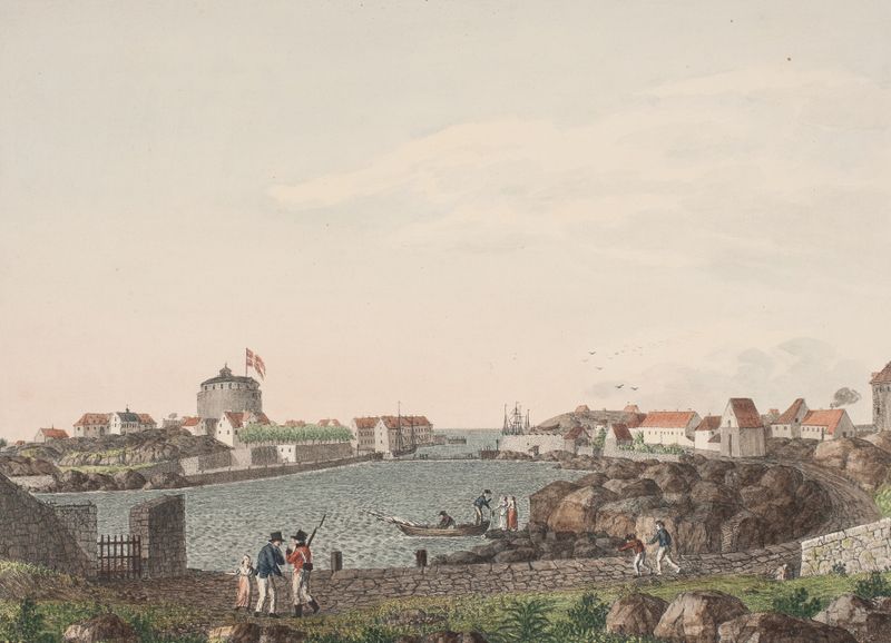 Oil on canvas by Søren L. Lange depicting Nordhavnen with sunset reflections.