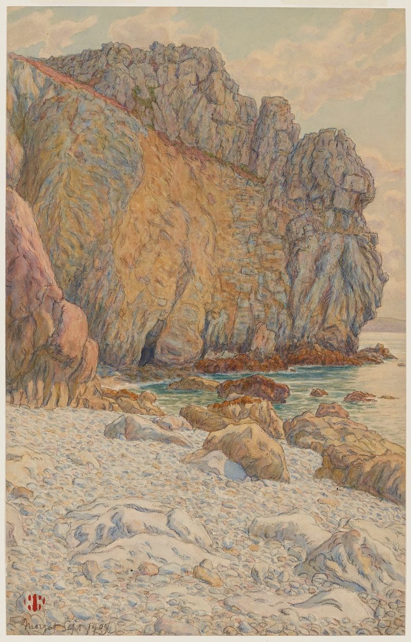 Paisaje Post-Impresionista de Henri Rivière que representa acantilados y olas del océano, 1905
