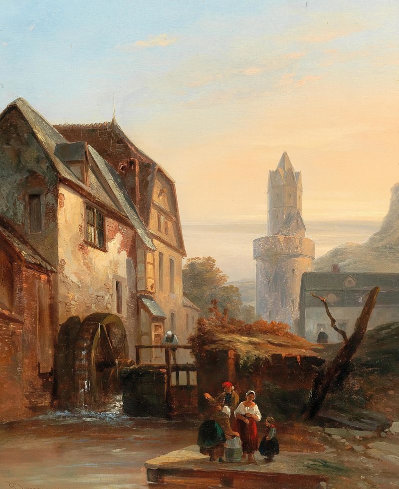 Washerwomen by the Rhine, oil on canvas by Gustave Adolphe Simonau