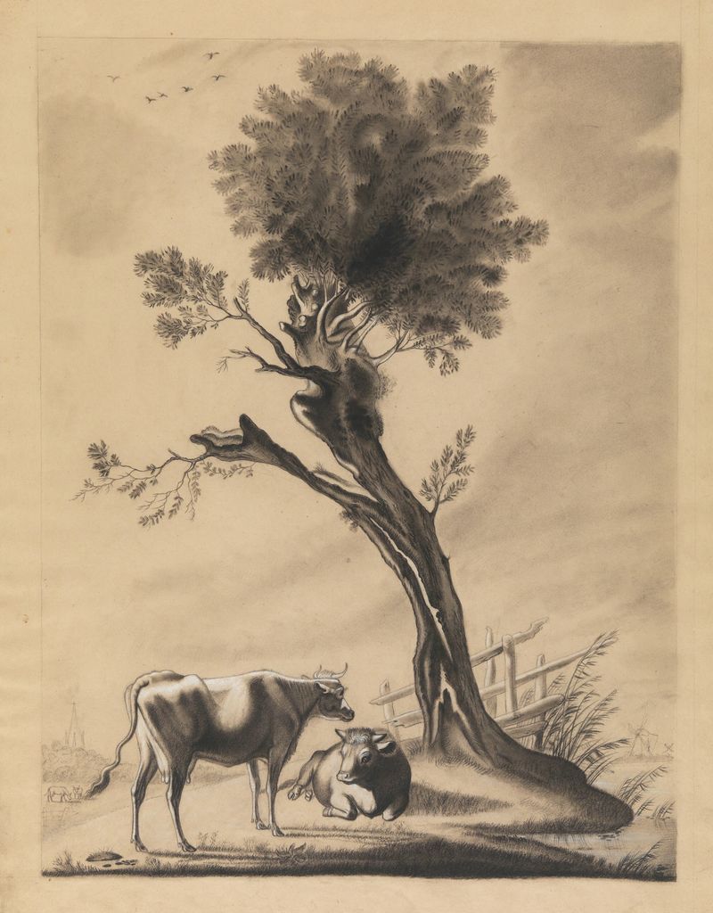 Cows grazing in a rural landscape, oil painting by Eugène Joseph Verboeckhoven.